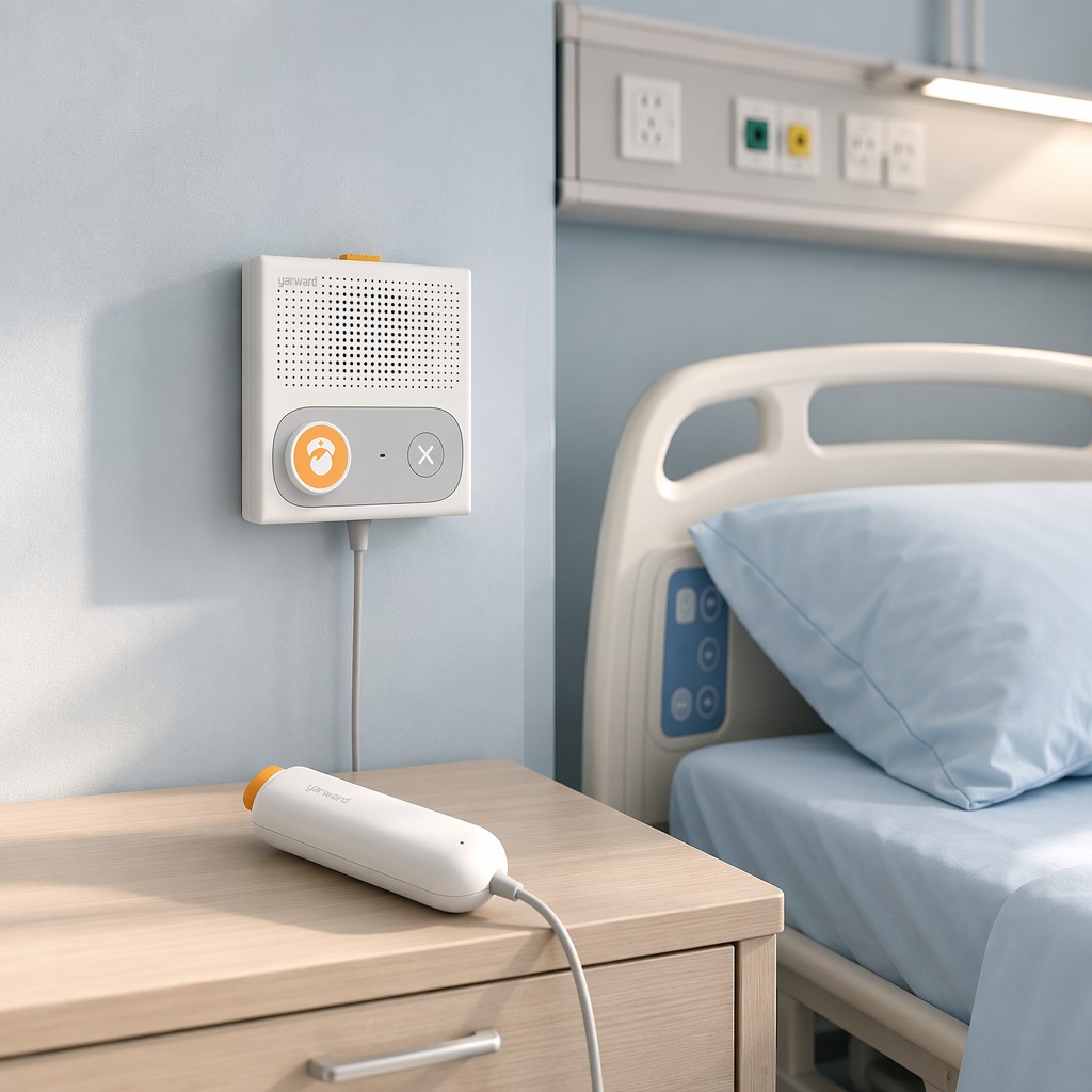 Yarward YHE-520R bedside nurse call terminal with YHE-K12 handset in hospital patient room