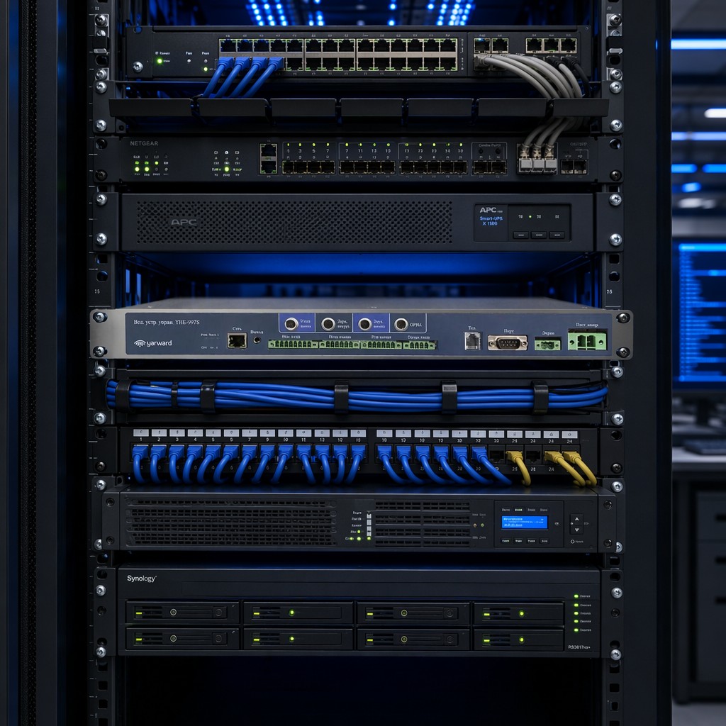 Yarward YHE-997S IP nurse call communication host mounted in hospital server rack