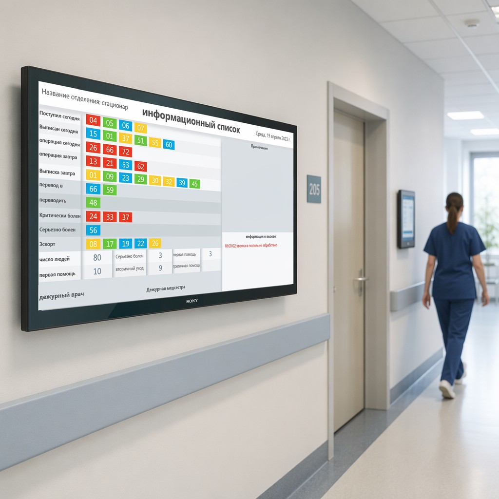 Yarward IP nurse call system ward information dashboard on corridor wall display
